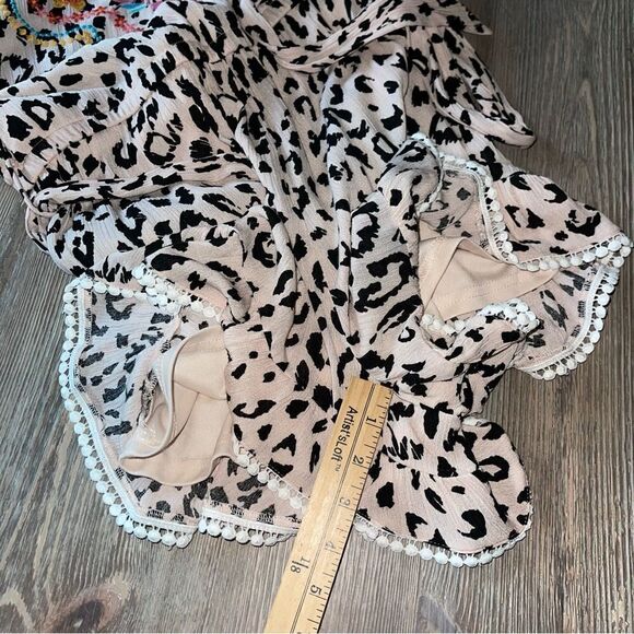 Savanna Jane Animal Print Mocha Black Floral Embroidery Romper - Picture 12 of 13